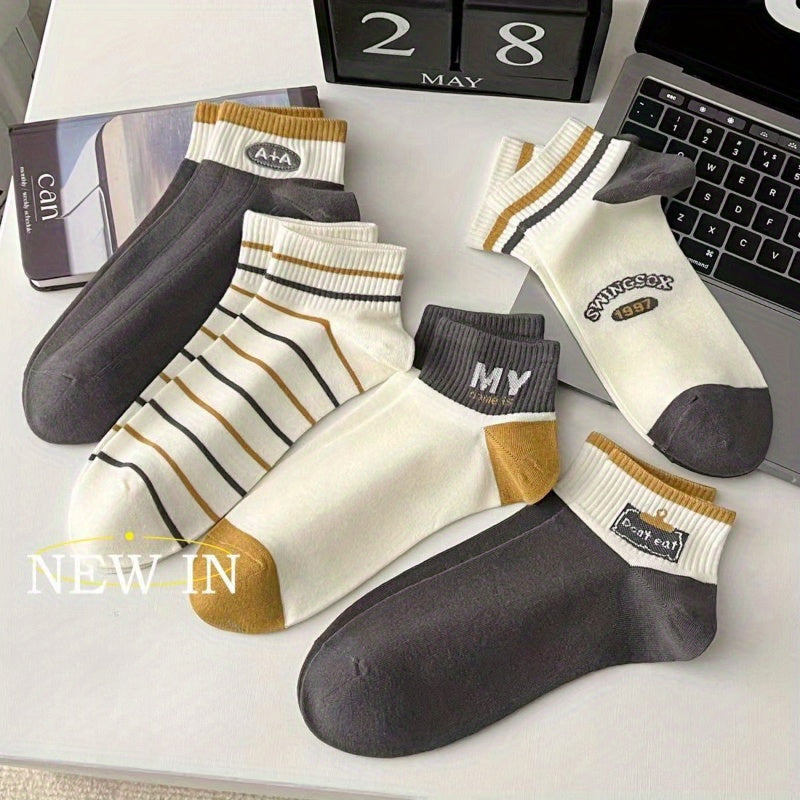 Men's Cotton Sports Socks 5 Pairs Thin Breathable Sweat-Absorbing Spring Summer