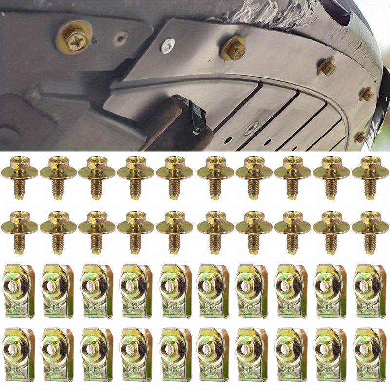 Universal Fastener Set 20pcs M6 Bolts Washers U-Nuts Bumper Clips