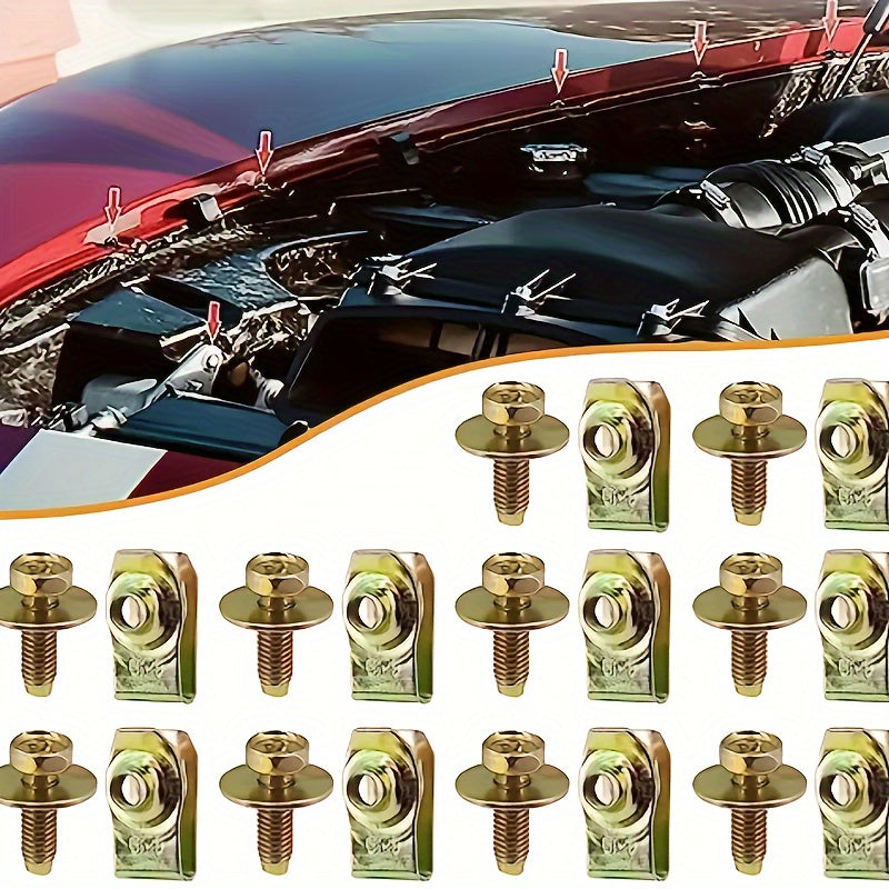 Universal Fastener Set 20pcs M6 Bolts Washers U-Nuts Bumper Clips