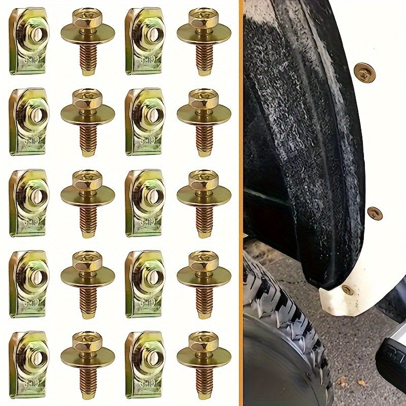 Universal Fastener Set 20pcs M6 Bolts Washers U-Nuts Bumper Clips