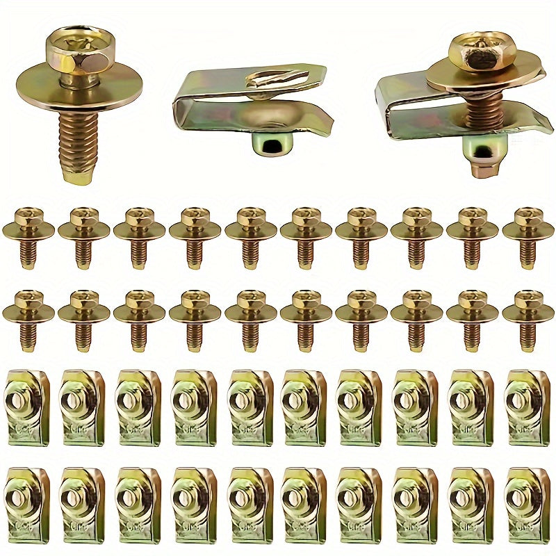 Universal Fastener Set 20pcs M6 Bolts Washers U-Nuts Bumper Clips