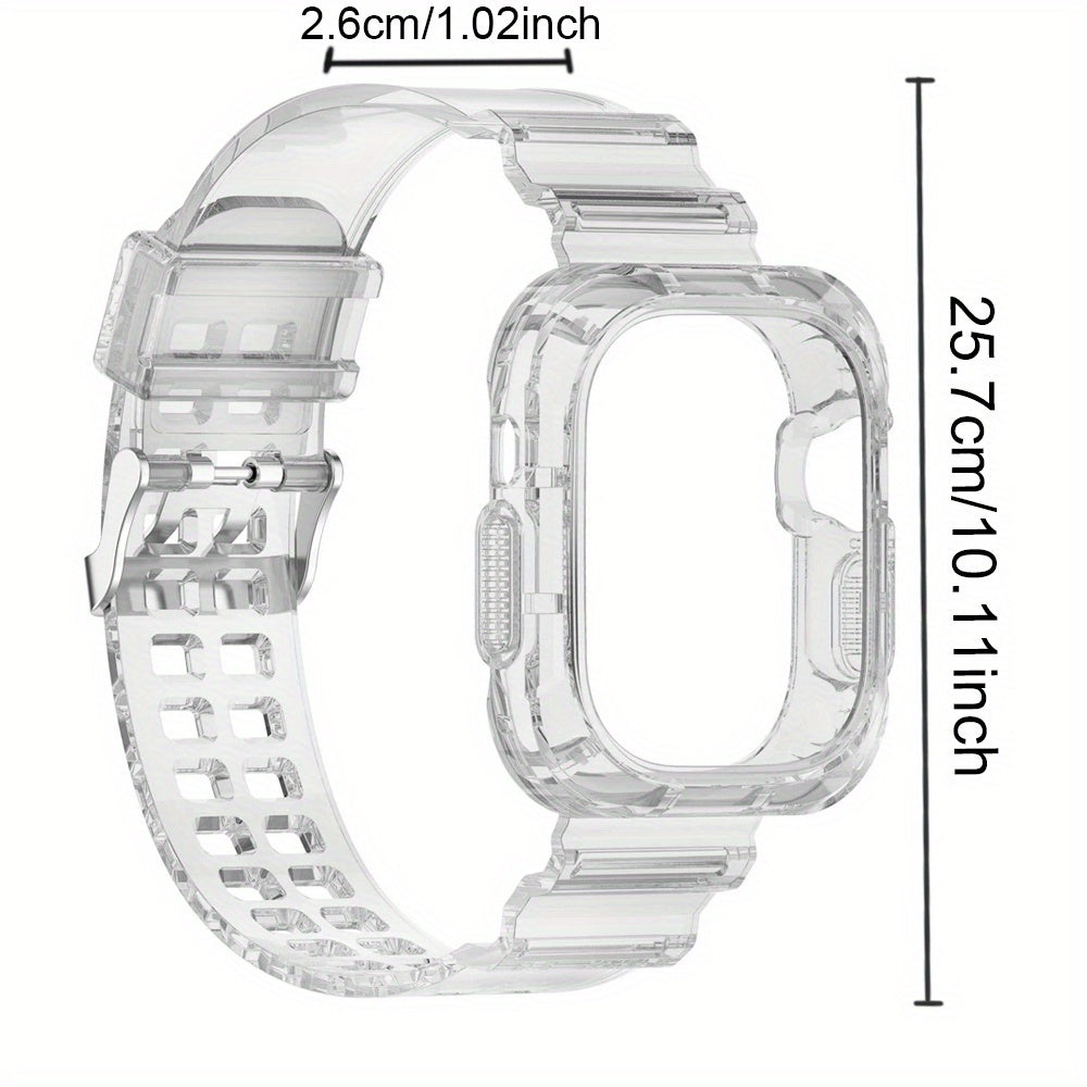 Transparent Silicone Watch Band with Integrated Case for Apple Watch Ultra/SE/Series 1-9 40-49mm