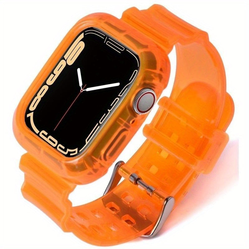 Transparent Silicone Watch Band with Integrated Case for Apple Watch Ultra/SE/Series 1-9 40-49mm
