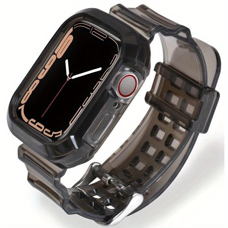 Transparent Silicone Watch Band with Integrated Case for Apple Watch Ultra/SE/Series 1-9 40-49mm