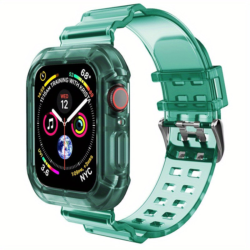 Transparent Silicone Watch Band with Integrated Case for Apple Watch Ultra/SE/Series 1-9 40-49mm