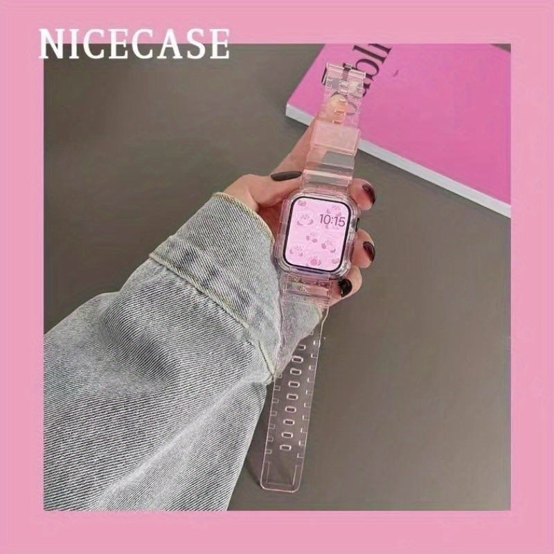 Transparent Silicone Watch Band with Integrated Case for Apple Watch Ultra/SE/Series 1-9 40-49mm