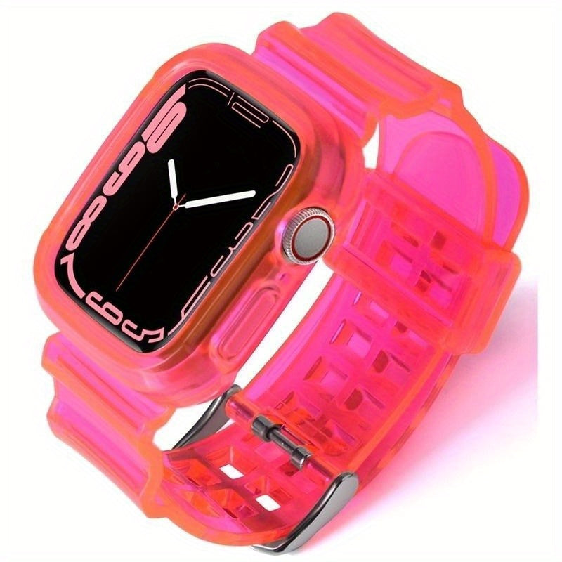 Transparent Silicone Watch Band with Integrated Case for Apple Watch Ultra/SE/Series 1-9 40-49mm