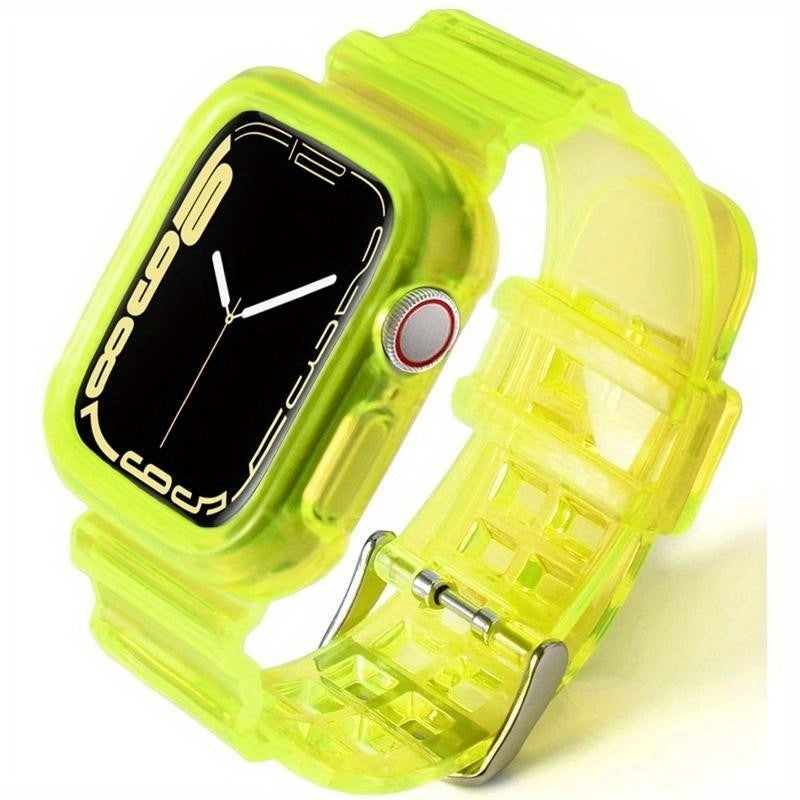 Transparent Silicone Watch Band with Integrated Case for Apple Watch Ultra/SE/Series 1-9 40-49mm