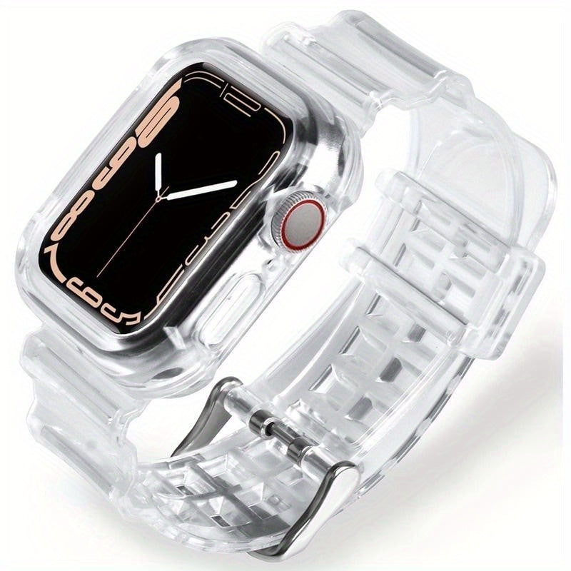 Transparent Silicone Watch Band with Integrated Case for Apple Watch Ultra/SE/Series 1-9 40-49mm