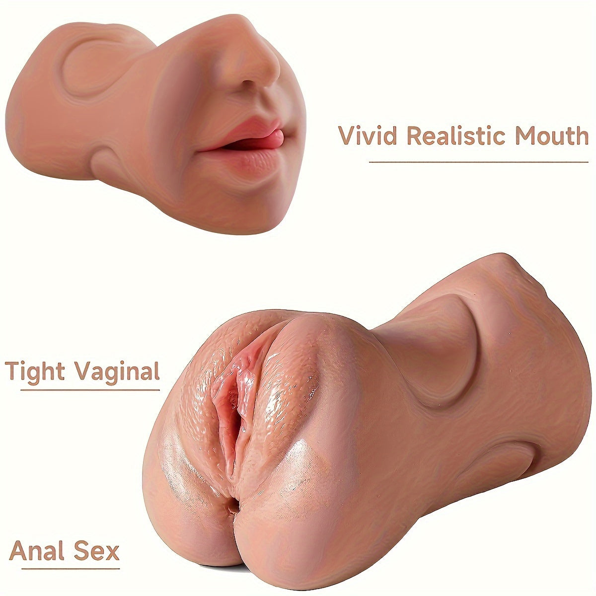 erkaklar uchun Flesh Material 3-in-1 Masturbator Pocket Pussy va Og'izli Stroker