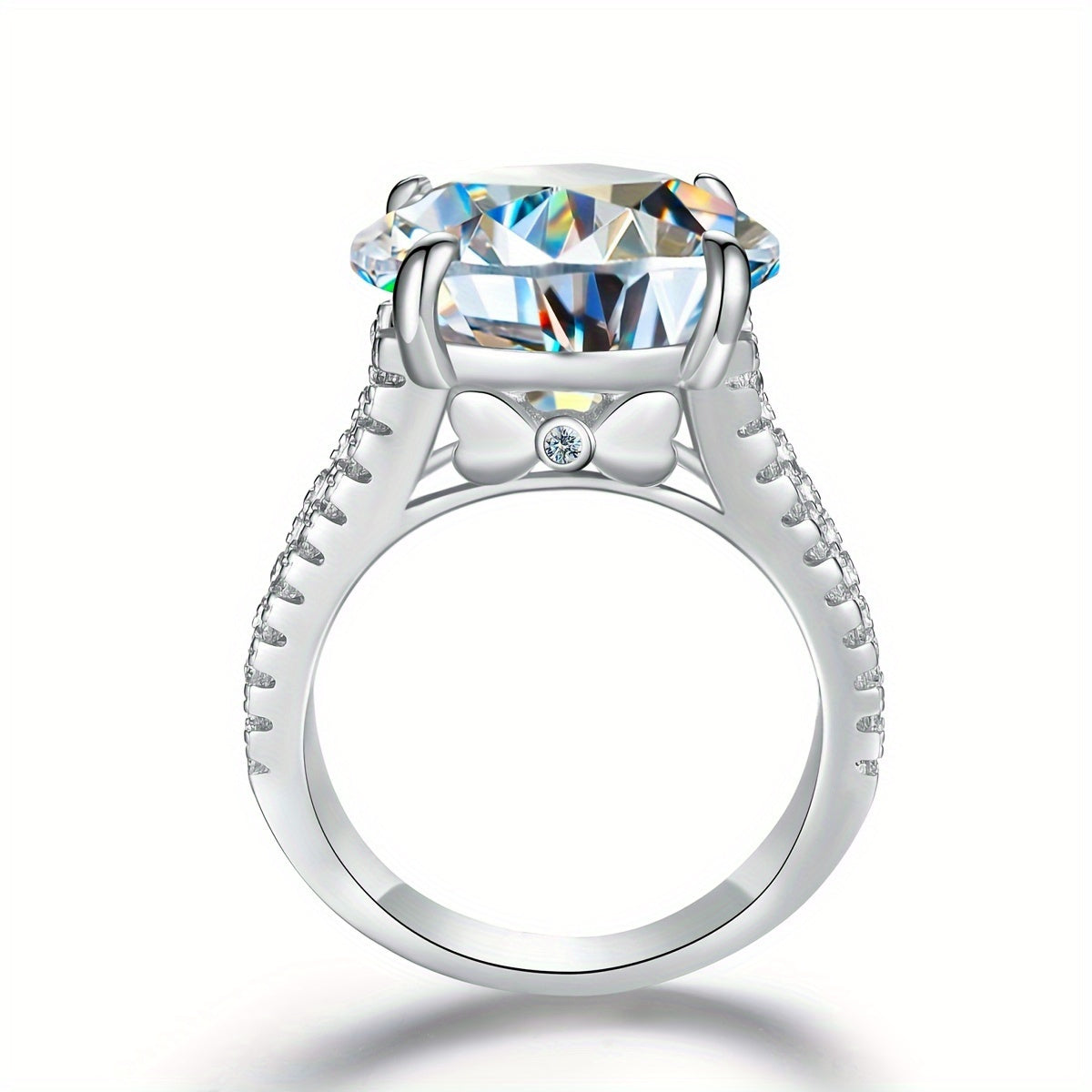 Silvery Tail Ring for Women and Men with 10ct Moissanite Adjustable Engagement Wedding Jewelry