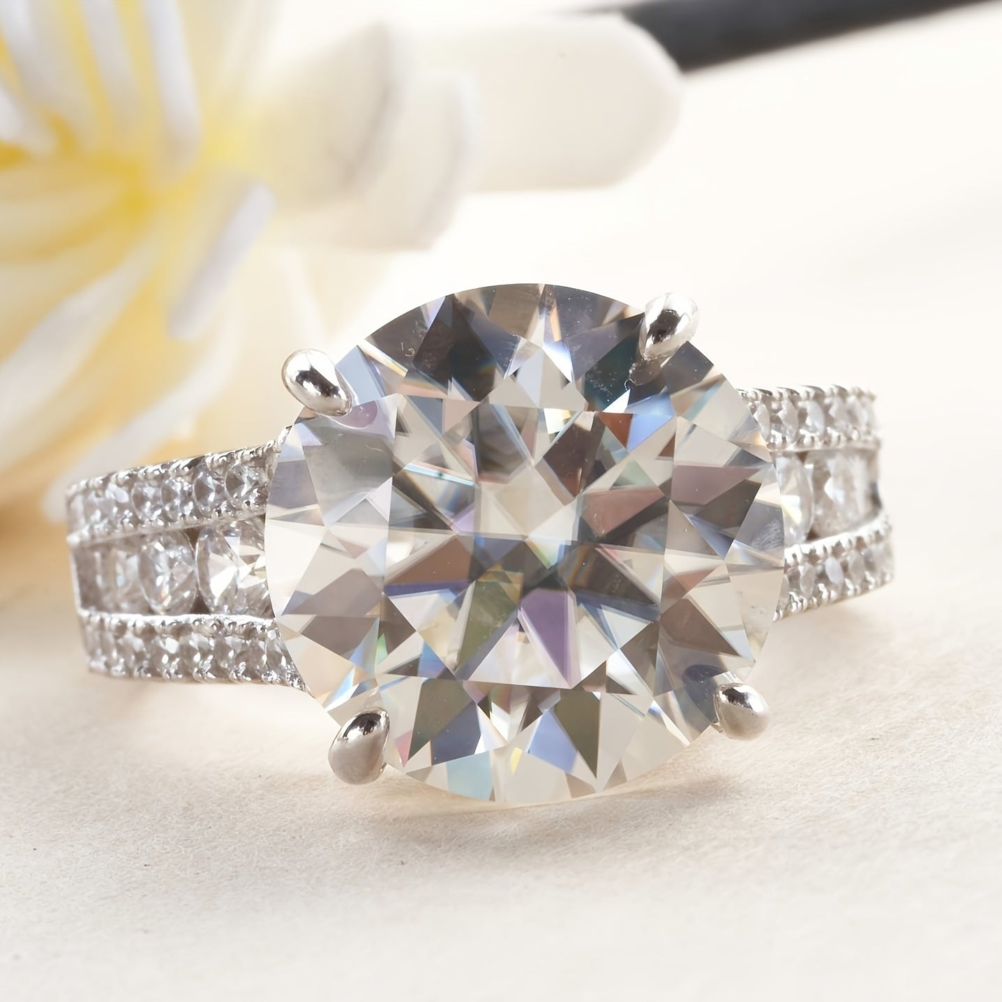 Silvery Tail Ring for Women and Men with 10ct Moissanite Adjustable Engagement Wedding Jewelry