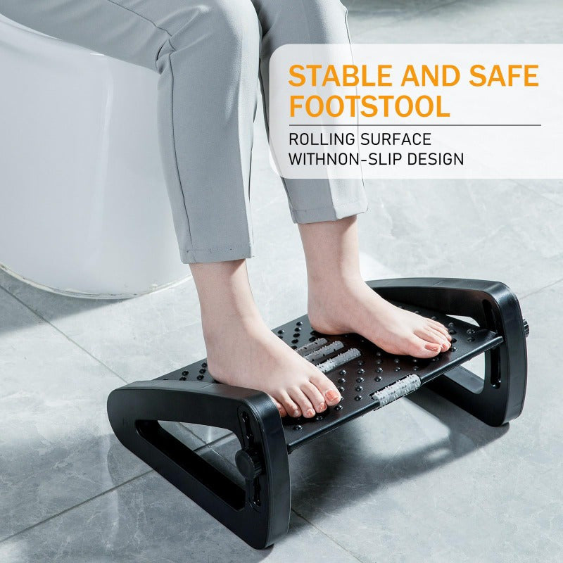 Adjustable Foot Rest with Roller Massage Non-Slip Ergonomic Plastic Office Home Use
