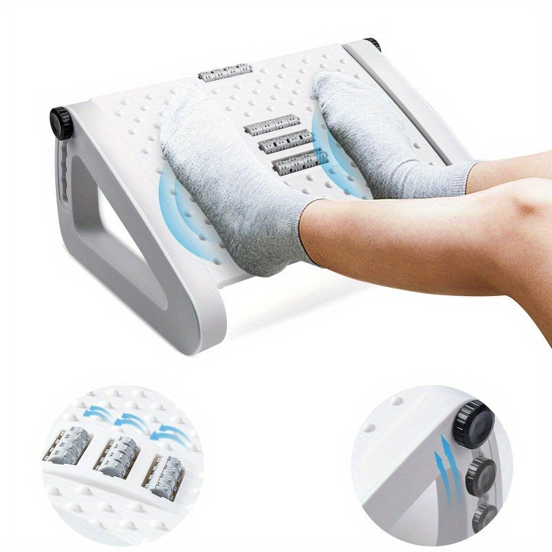 Эргономичная подставка для ног с роликовым массажем, регулируемой высотой и противоскользящим дизайном для использования в офисе и дома, предлагающая 6 уровней высоты.