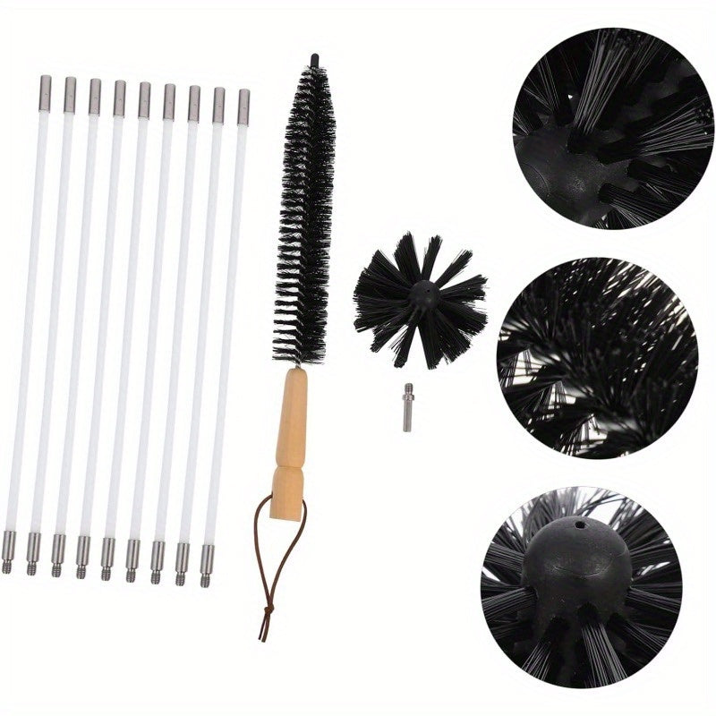 Portativ Chimney Tozalash Cho'tkasi To'plami - Mustahkam Galvanizlangan Temir Sim Cho'tkalar va Qulay Ventilyatsiya va Kanal Tozalash uchun Ergonomik Plastik Tutqichni o'z ichiga oladi - Foydalanish uchun oson tutqich va maxsus funksiyalarni taqdim etadi.