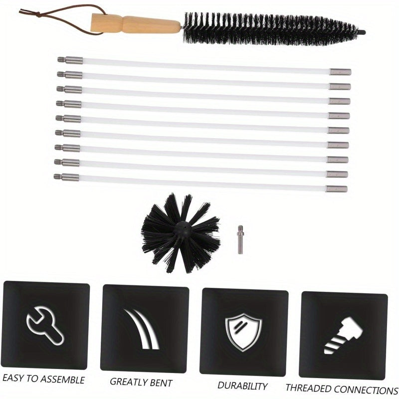 Portativ Chimney Tozalash Cho'tkasi To'plami - Mustahkam Galvanizlangan Temir Sim Cho'tkalar va Qulay Ventilyatsiya va Kanal Tozalash uchun Ergonomik Plastik Tutqichni o'z ichiga oladi - Foydalanish uchun oson tutqich va maxsus funksiyalarni taqdim etadi.
