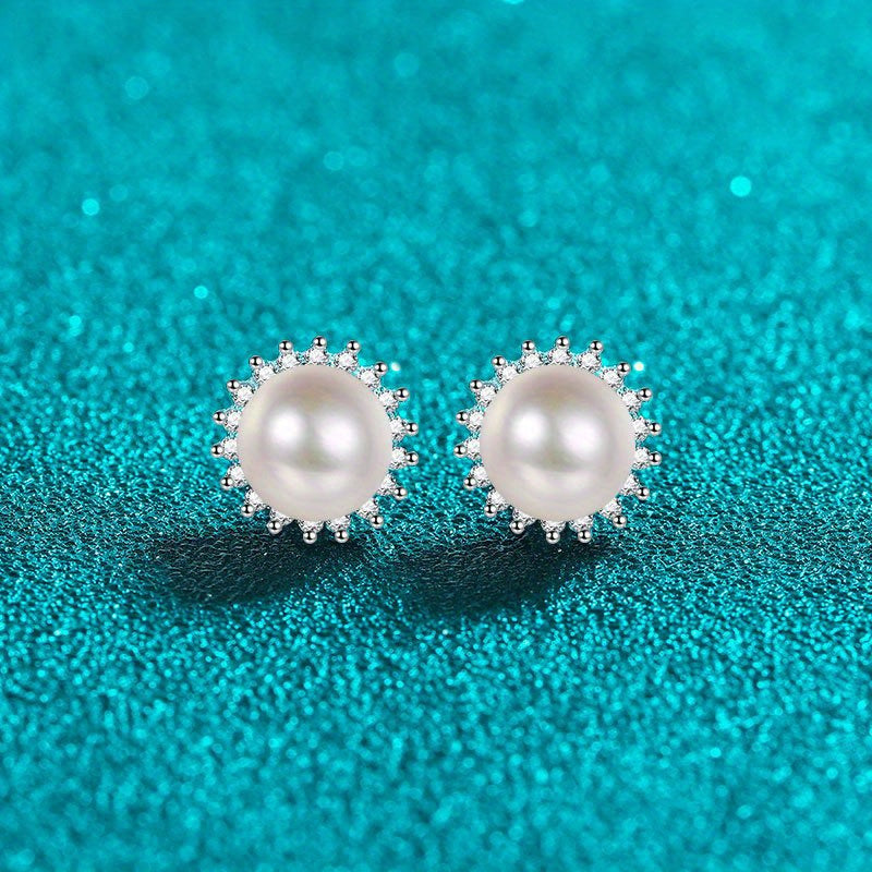 Pendientes con Diamantes de Mozambique, Perlas de Agua Dulce, Plata 925, 0.42 Quilates, Unisex, Joyería Elegante