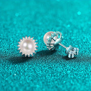 Pendientes con Diamantes de Mozambique, Perlas de Agua Dulce, Plata 925, 0.42 Quilates, Unisex, Joyería Elegante