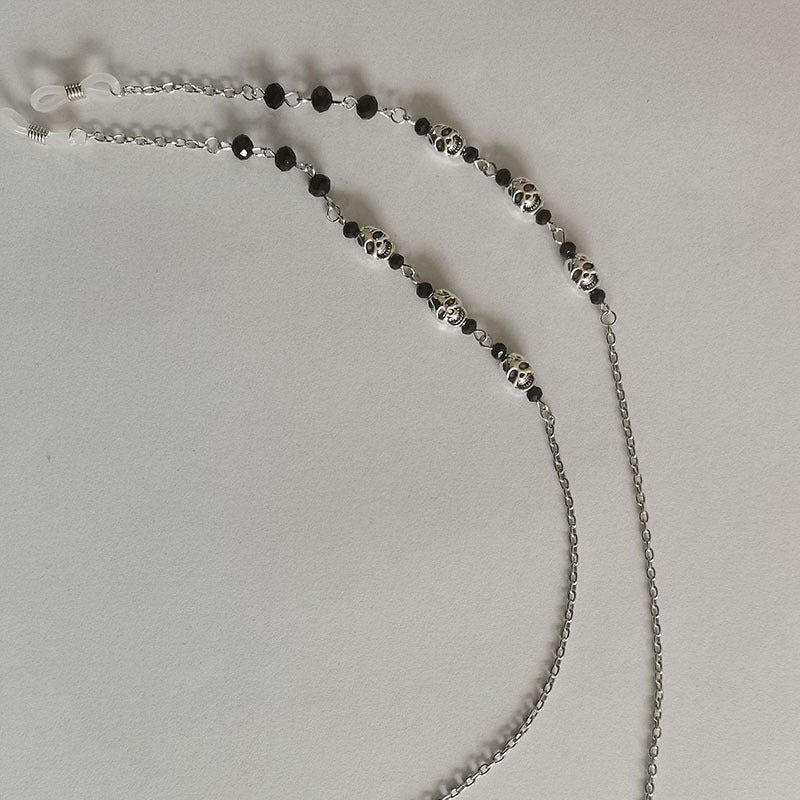 Cadena de gafas con cuentas negras y dijes de calaveras góticas para gafas