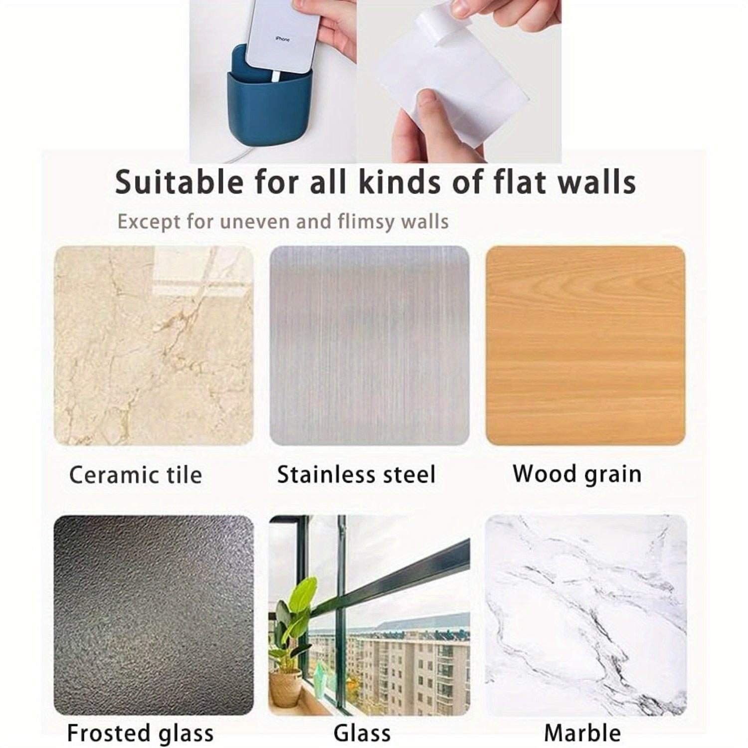 3 ta devorga o'rnatiladigan pult ushlagichlari to'plami, telefon zaryadlash porti bilan - o'rnatish oson, yashash xonasi va yotoqxona uchun xavfsiz saqlash yechimi