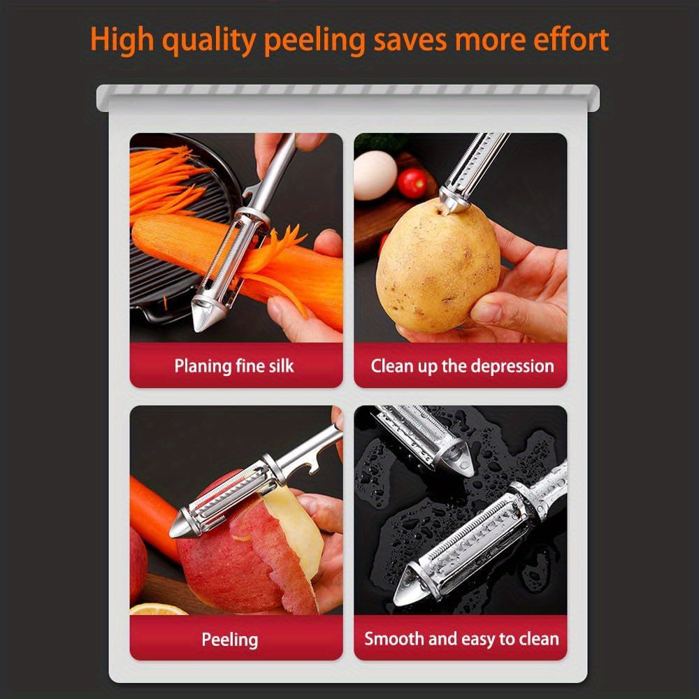 Juego de 2 peladores de acero inoxidable 5 en 1 pelador de verduras y frutas con abrebotellas