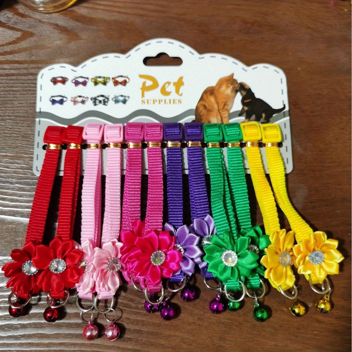 12 Sunflower Pet Collars with Bells Adjustable Polyester for Dogs and Cats Set