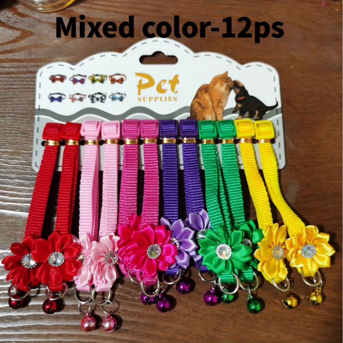 12 Sunflower Pet Collars with Bells Adjustable Polyester for Dogs and Cats Set
