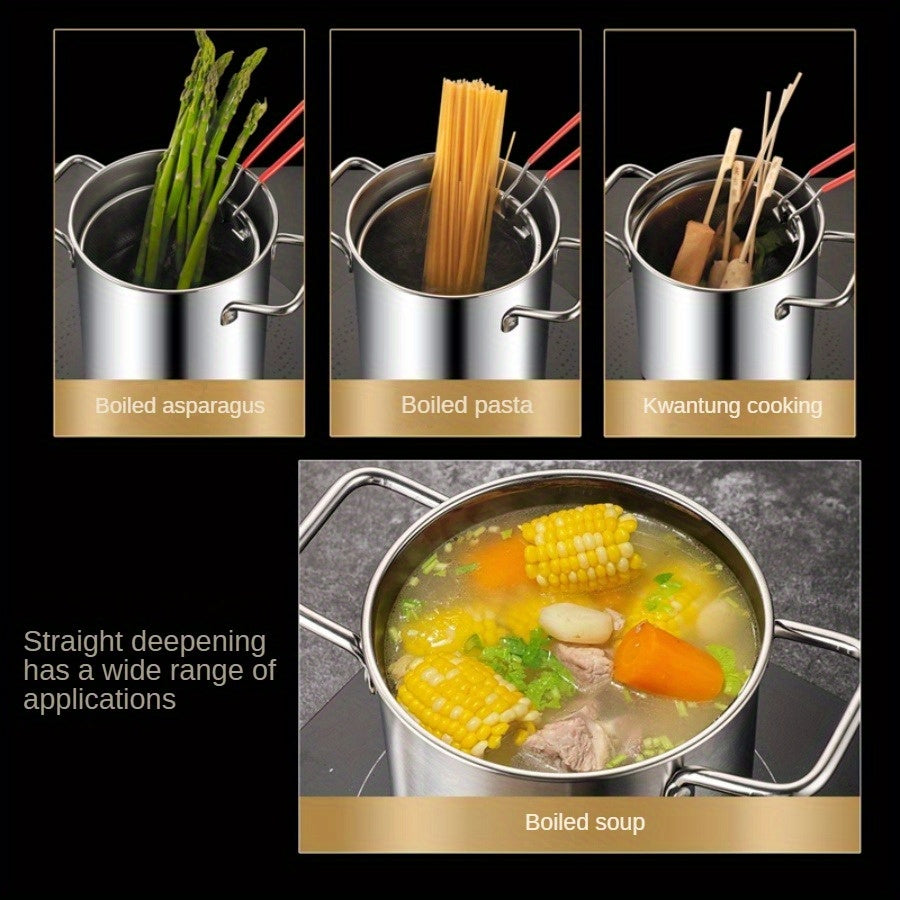 Stainless Steel Fryer Pot with Basket 100oz 3000ml for Deep Frying Boiling Soup Pasta Compatible with Induction Cooktops