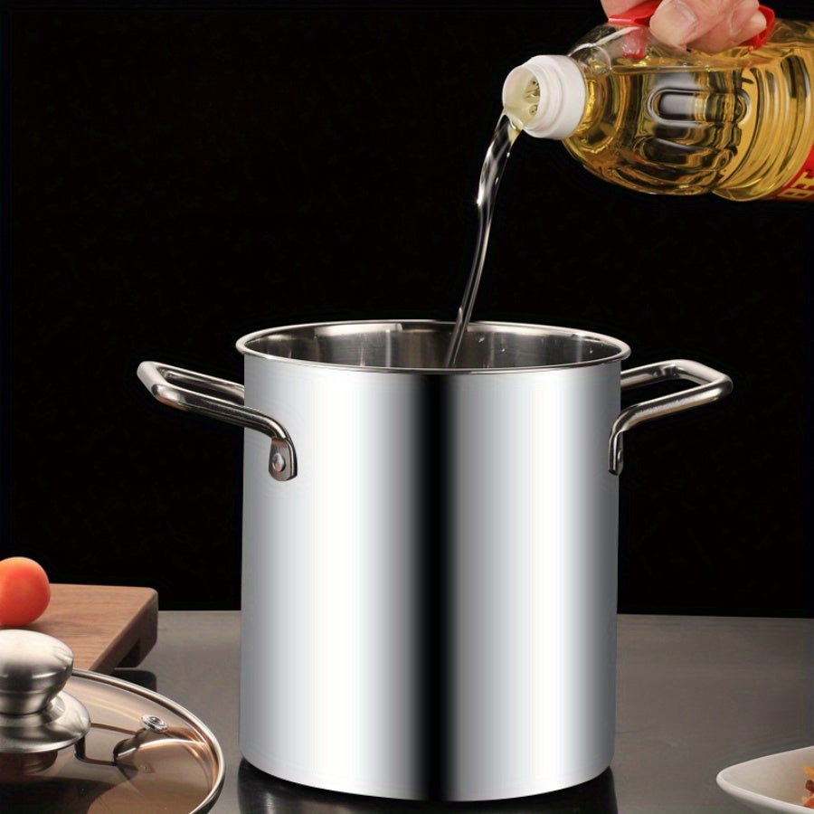 Stainless Steel Deep Fryer Pot 3L with Strainer Basket for Boiling and Frying