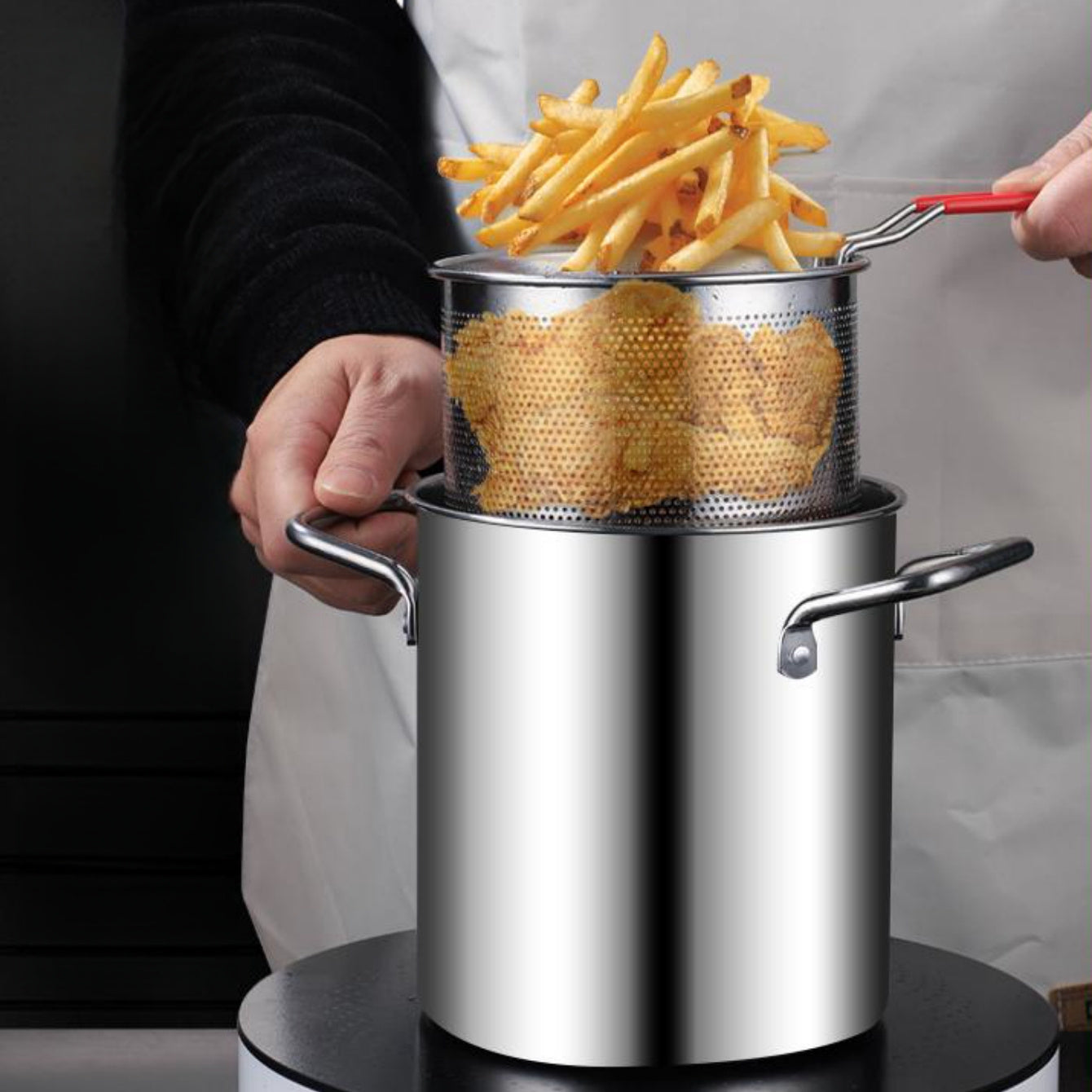 Stainless Steel Deep Fryer Pot 3L with Strainer Basket for Boiling and Frying