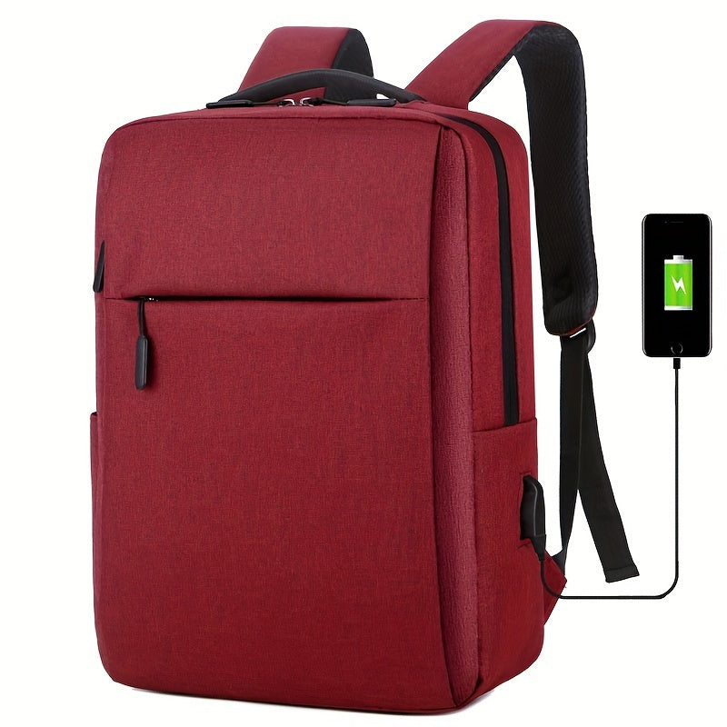 Durable Polyester Laptop Backpack with USB Charging Port for Business and School in Red Gray Blue Black