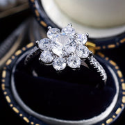 Sterling Silver Moissanite Sunflower Ring 2.5ct Round Cut Engagement Jewelry