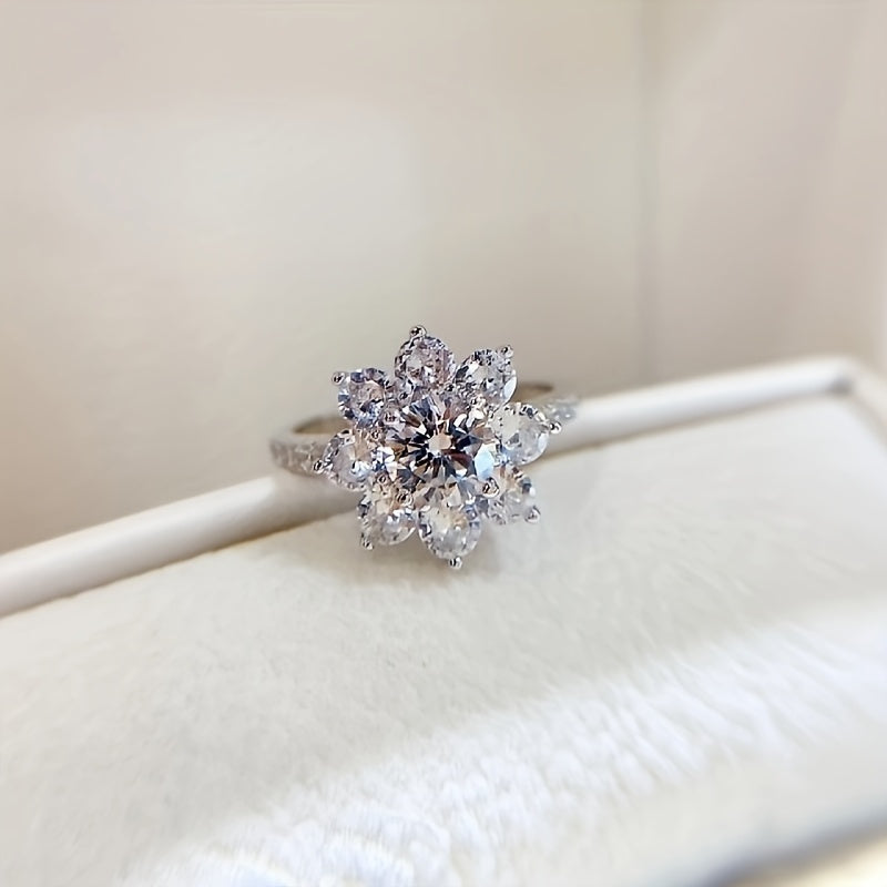 Sterling Silver Moissanite Sunflower Ring 2.5ct Round Cut Engagement Jewelry