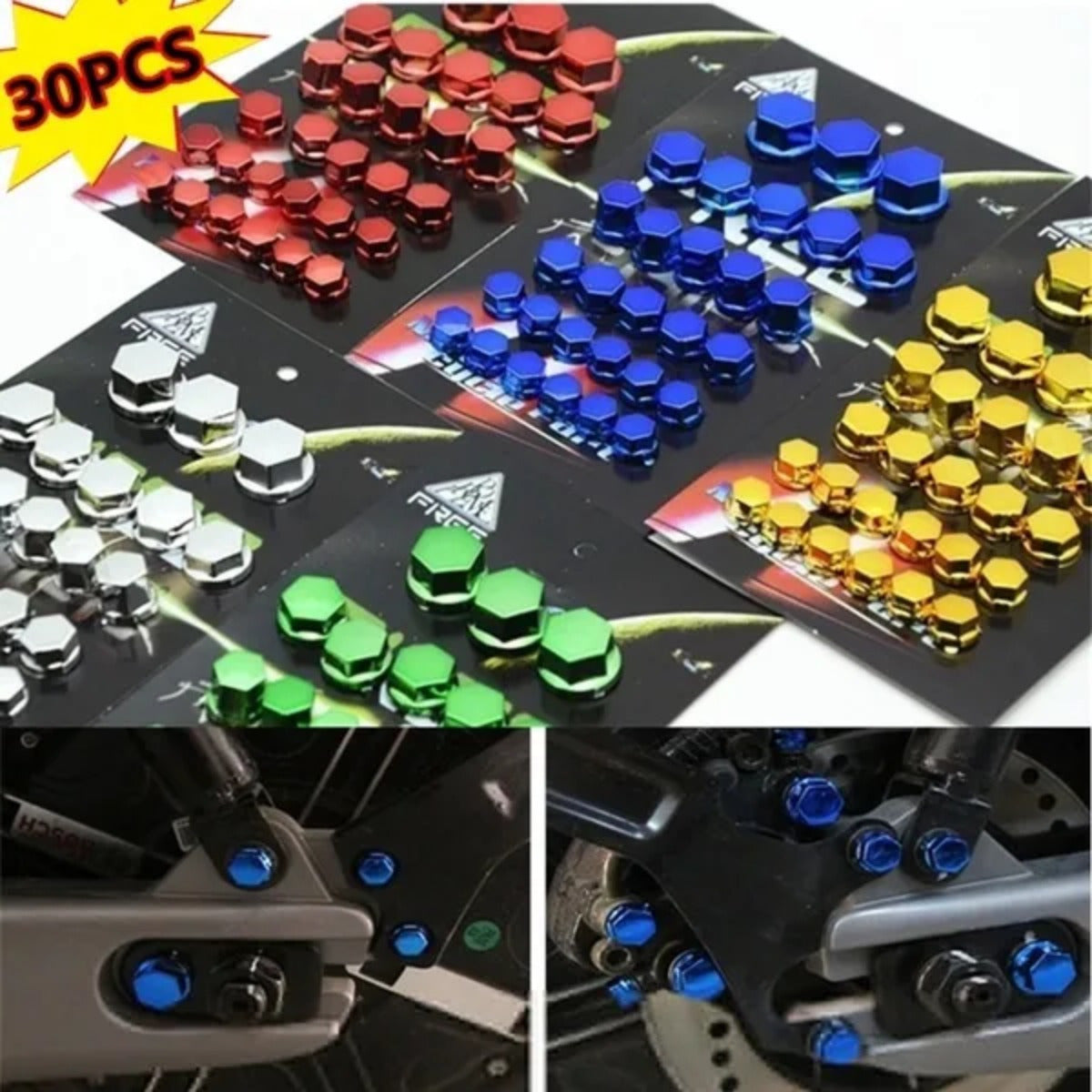 30pcs Motorcycle Screw Set Colored Nut Moped Decorative Cover Nut Hardware