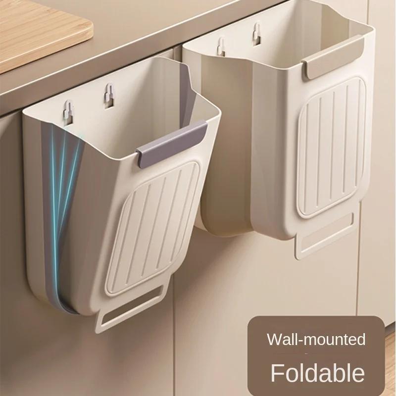 Foldable Kitchen Trash Can with Inside Cabinet Hanging Storage