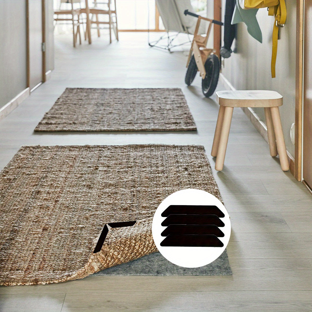 Non-Slip Silicone Rug Grippers Set for Hardwood Floors, Washable and Reusable