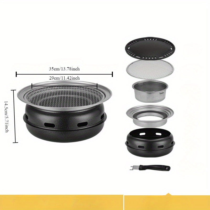 Ochiq havoda foydalanish uchun portativ zanglamaydigan po'latdan yasalgan ko'mir grill.