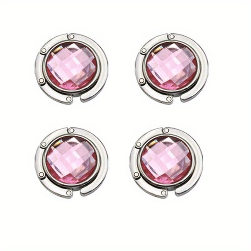 Aluminum Alloy Handbag Hangers Set of 4 or 6 Foldable Purse Hooks with Crystal Decoration