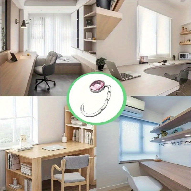 Aluminum Alloy Handbag Hangers Set of 4 or 6 Foldable Purse Hooks with Crystal Decoration