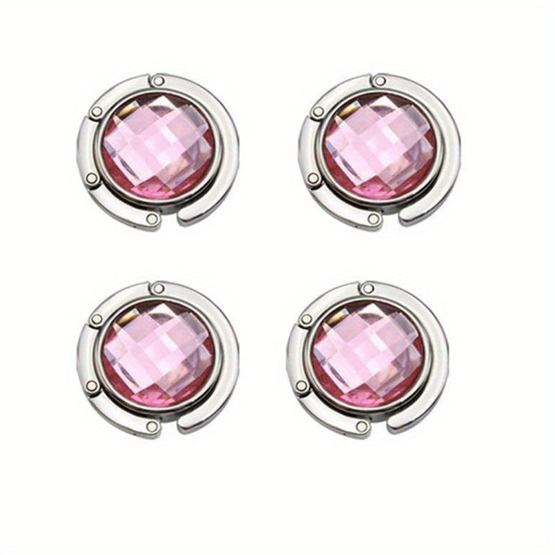 Aluminum Alloy Handbag Hangers Set of 4 or 6 Foldable Purse Hooks with Crystal Decoration