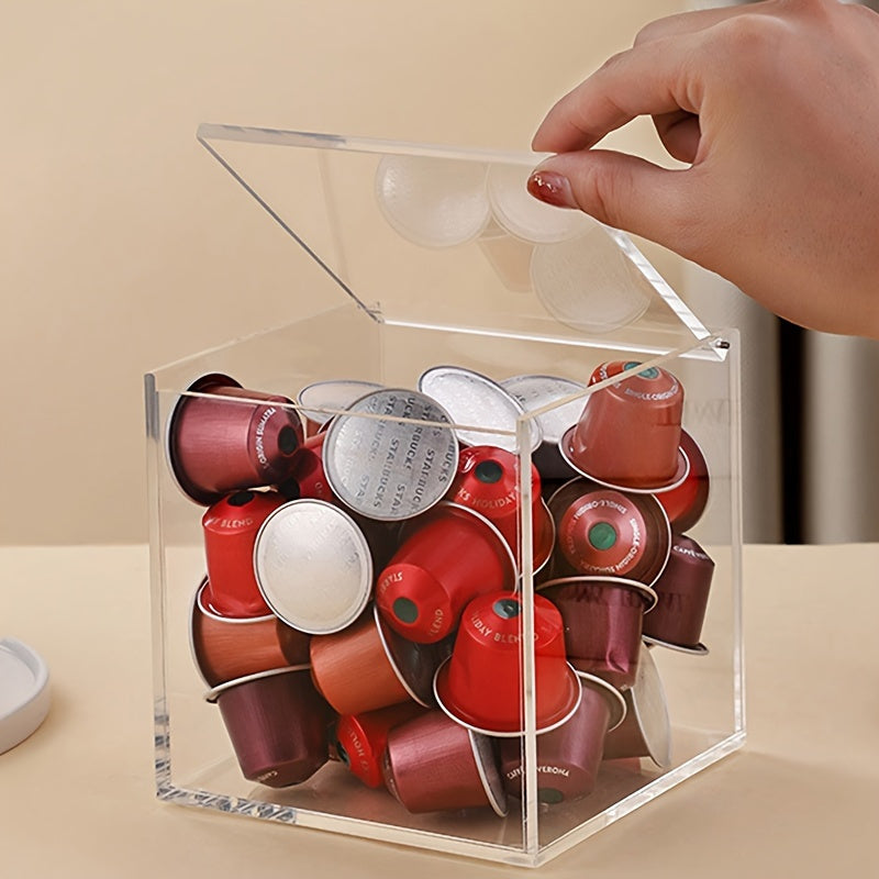 Acrylic Coffee Pod Storage Box with Flip Lid Transparent Capsule Organizer