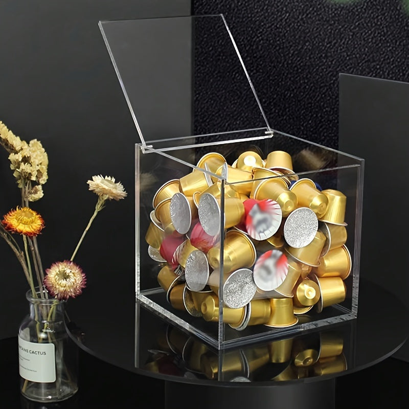 Acrylic Coffee Pod Storage Box with Flip Lid Transparent Capsule Organizer