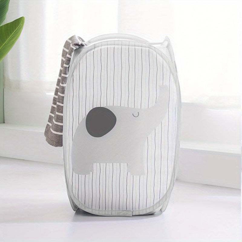 Elephant Themed Foldable Laundry Basket Oval Polyester Storage Organizer