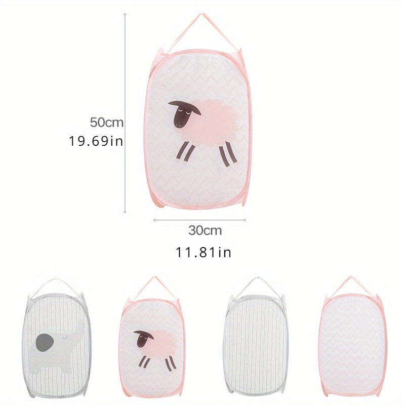 Elephant Themed Foldable Laundry Basket Oval Polyester Storage Organizer