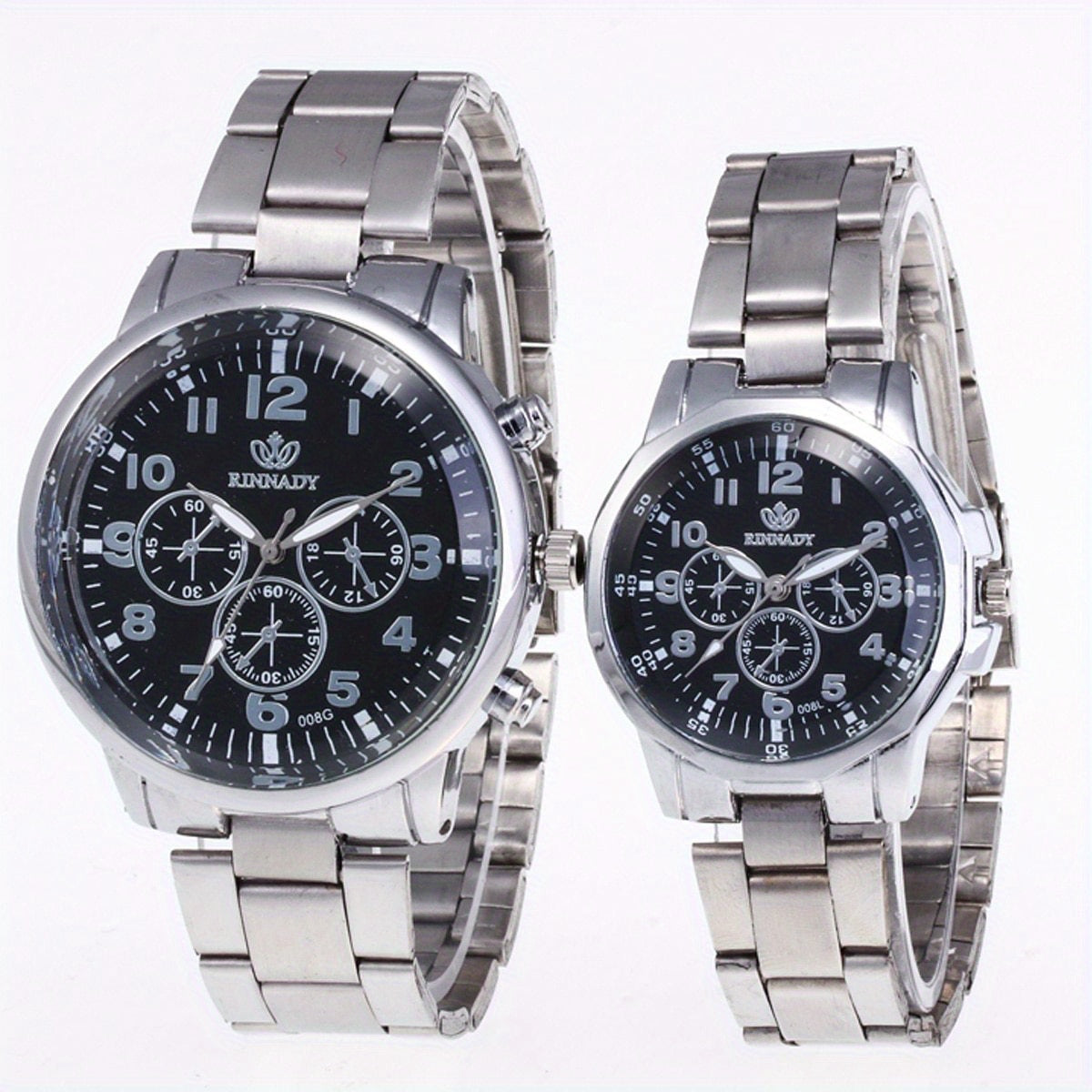 Set of 2 Stainless Steel Quartz Watches for Couples Men Women Elegant Timepieces
