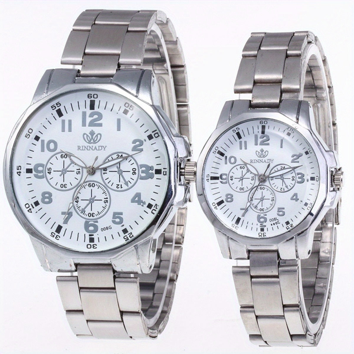 Set of 2 Stainless Steel Quartz Watches for Couples Men Women Elegant Timepieces