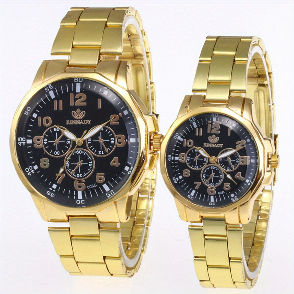 Set of 2 Stainless Steel Quartz Watches for Couples Men Women Elegant Timepieces