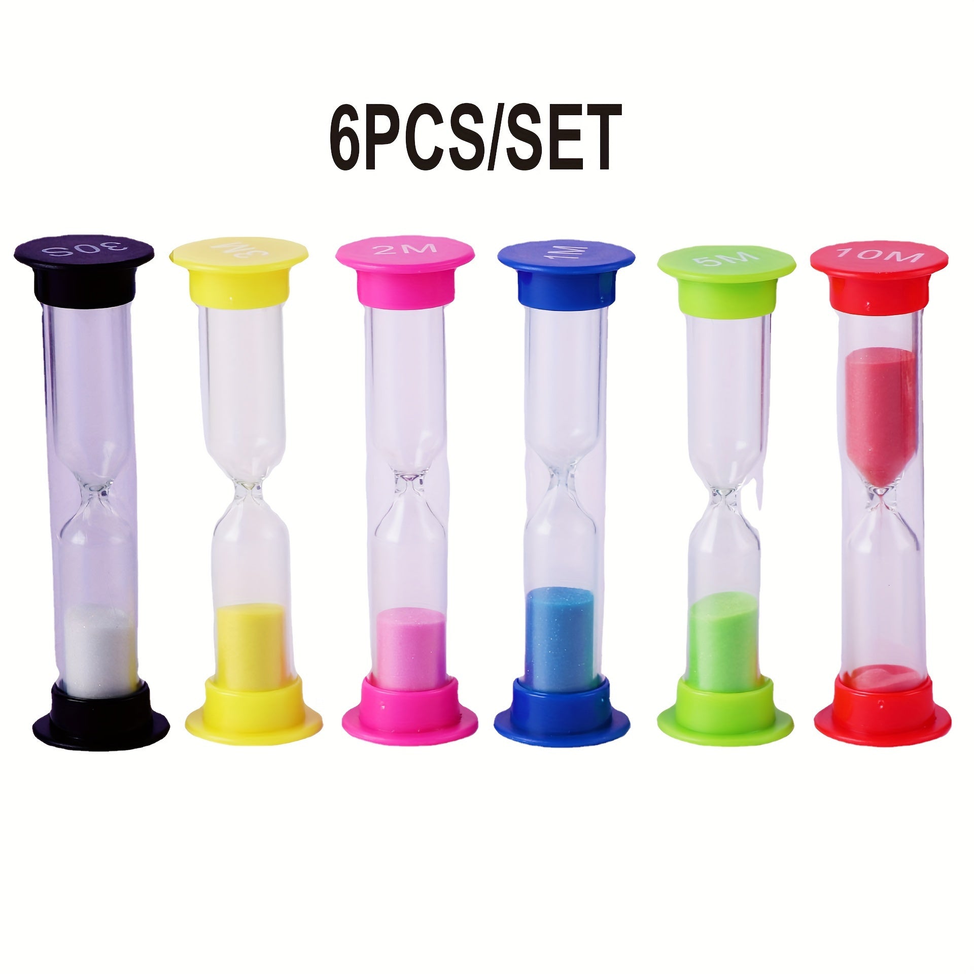 Set of 6 Small Colorful Sand Timers for Kitchen and Party Decor