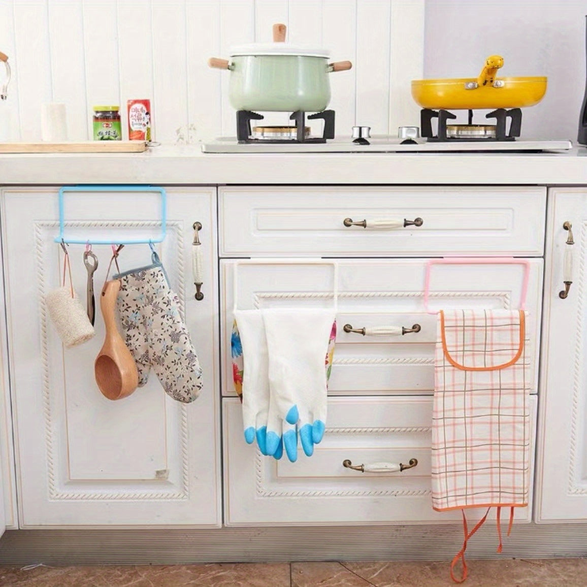 One-Piece Cabinet Door Storage Rack for Kitchen Bathroom Towel Holder Trash Bag Stand Hanging Organizer