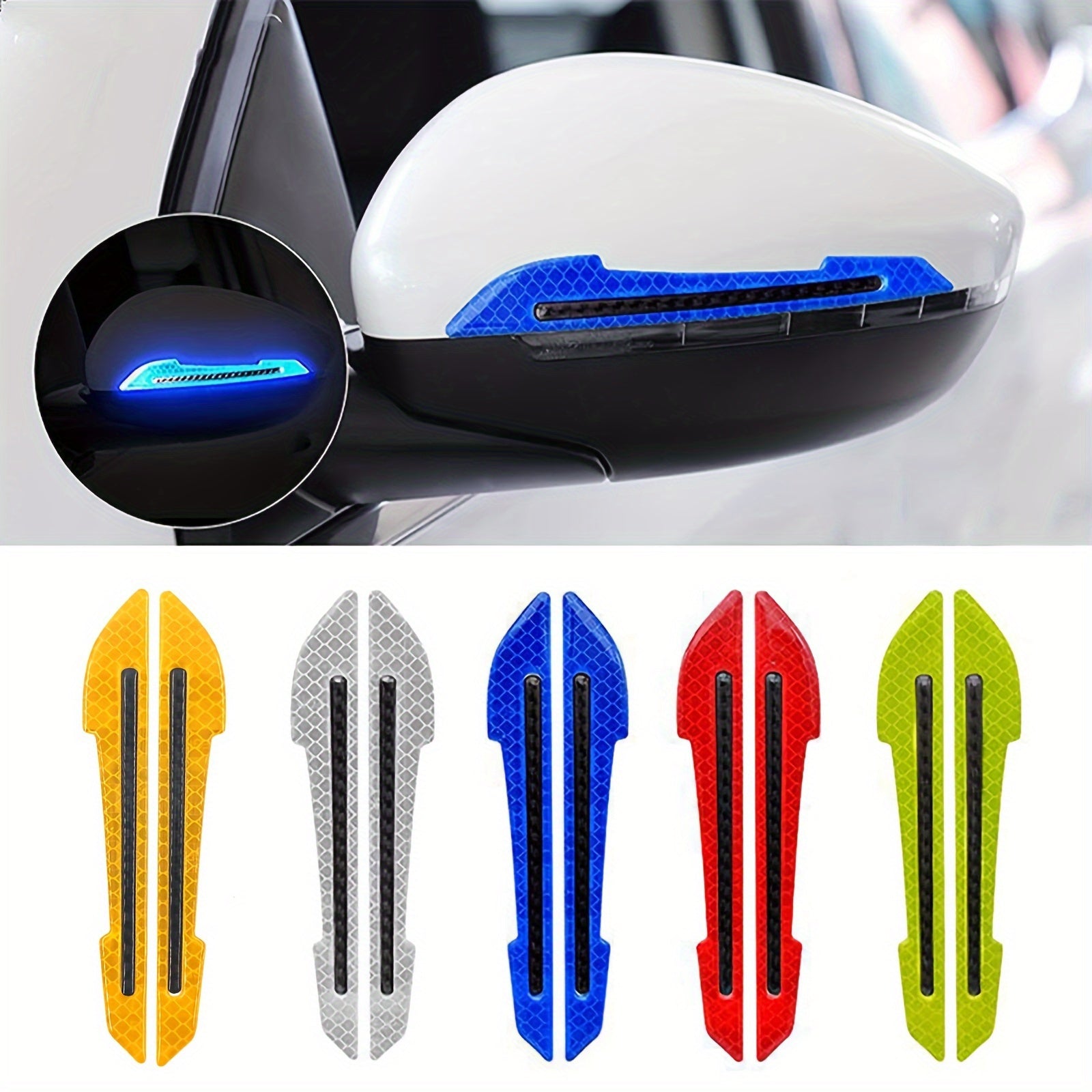 2pcs PVC Reflective Car Stickers Rearview Mirror Safety Anti-Collision Night Visibility